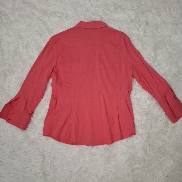 Theory Linen Blend Button Up Shirt Size XL Pink Roll Tab Sleeves Pockets - Picture 3 of 8